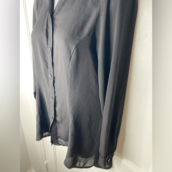 Alex Marie Black Fitted Sheer Button Down Shirt Pictured AS IS - Picture 6 of 7